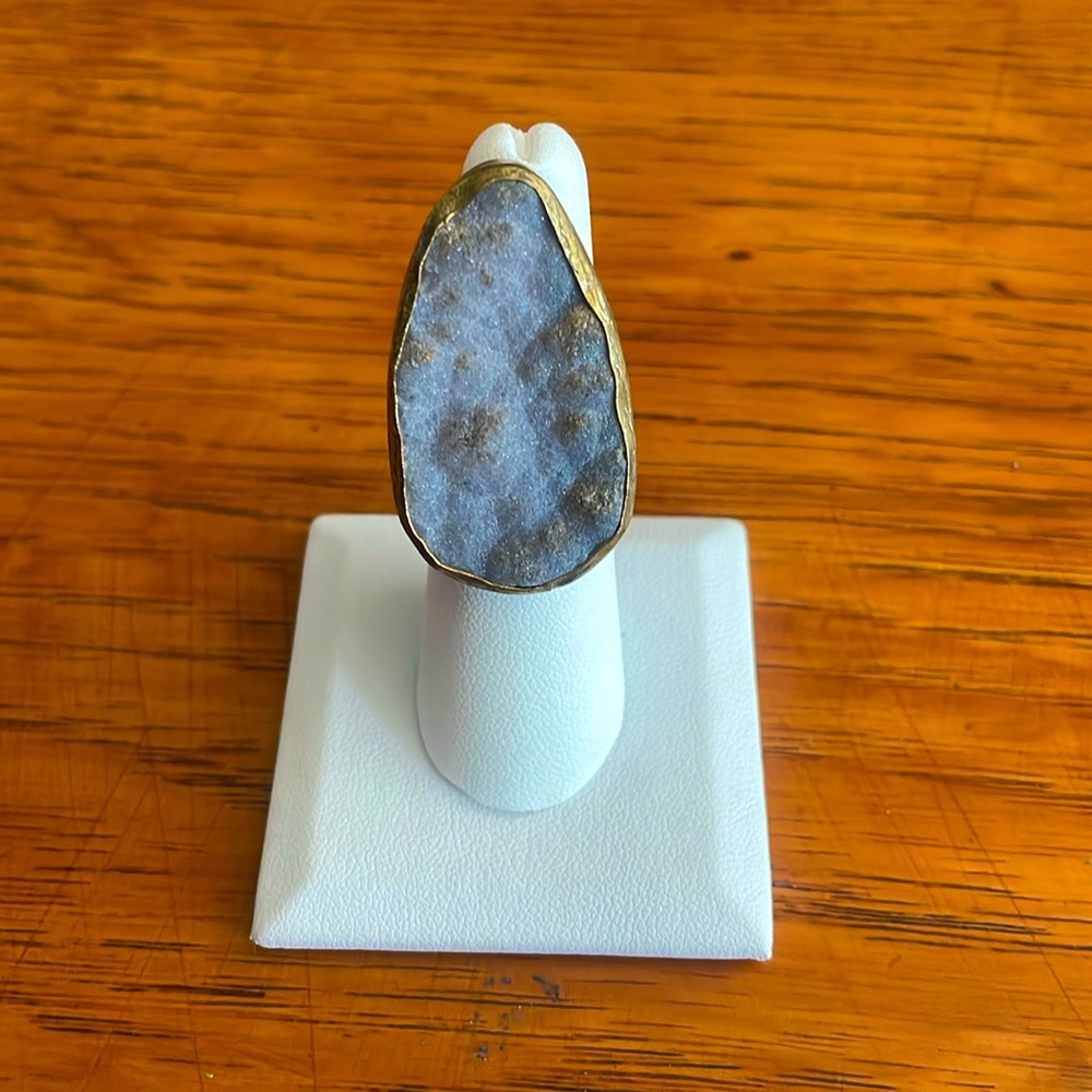 Brass and druzy ring, size 6-7.